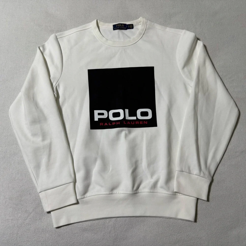 Polo Ralph Lauren Spell‎ Out Print Pullover White Sweater Men's Small